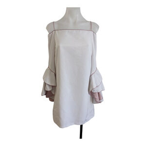 Nha khanh Size 2 Addison Shift Mini Dress White Cold Shoulder Bell Sleeves